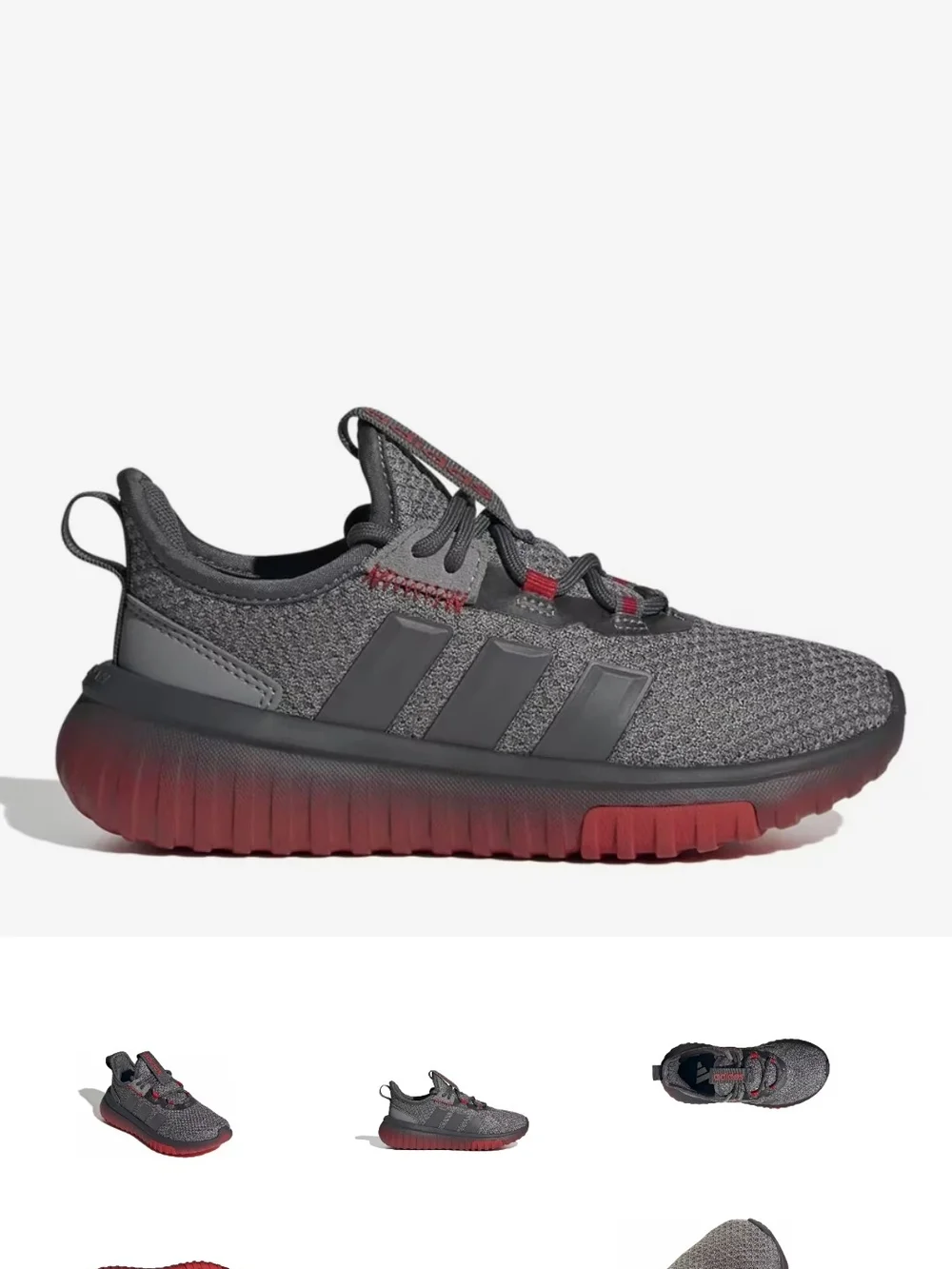 adidas Boys 5 Yputh Gray and Red Knit Sneaker